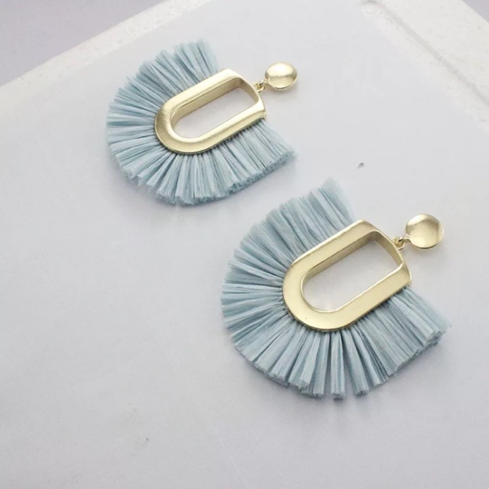Ellie raffia earrings in blue ice - Picture 2 of 6